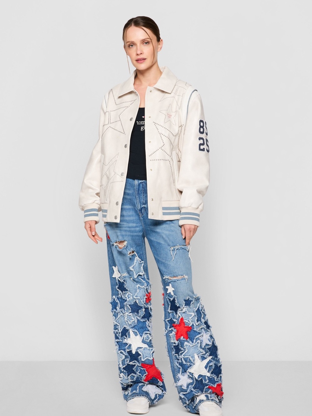 Tommy Jeans Girl Press Leather Jacket – Ecru | Size Small | New